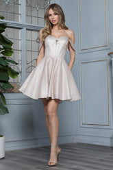 Adora 1090 Off-Shoulder Lace-Up Homecoming Dress