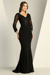 Adora 3233 V-Neck Long Sleeve Open V-Back Mother of the Bride Dress