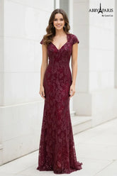 Abby Paris 96096 Sequined Floral Lace Sheath Gown